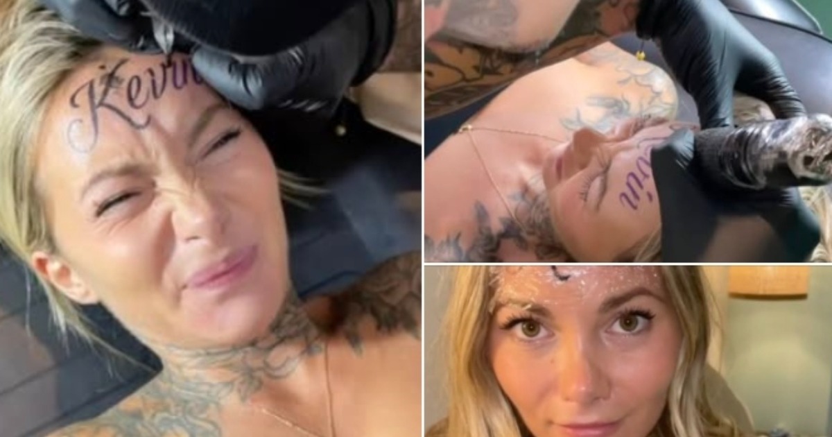 Frau sorgt für Empörung, nachdem sie den Namen ihres Freundes auf ihre Stirn tätowiert hat!: Liebe oder Reue?