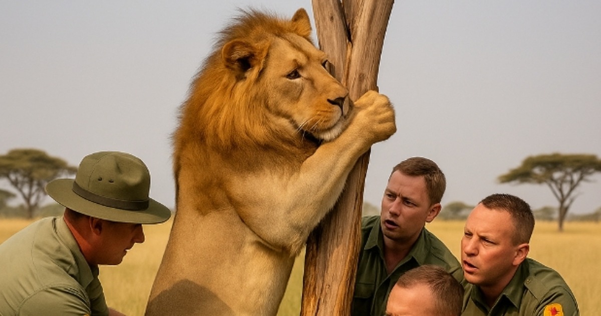 Ein Löwe steckte mit dem Kopf drei Tage lang in einem verzweigten Baum fest und hatte die Hoffnung auf Rettung bereits aufgegeben. Was die Ranger, die ihn fanden, taten, veränderte ihr Leben für immer.