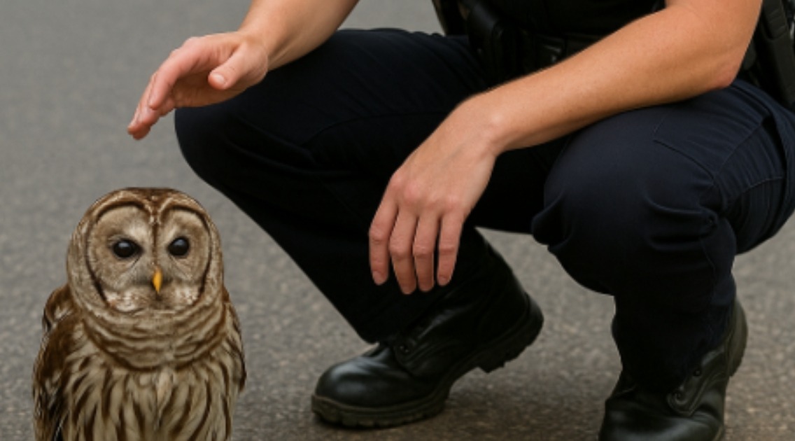 Ein kleines Käuzchen blockierte die Straße und zeigte der Polizei etwas, das allen Anwesenden den Atem raubte.