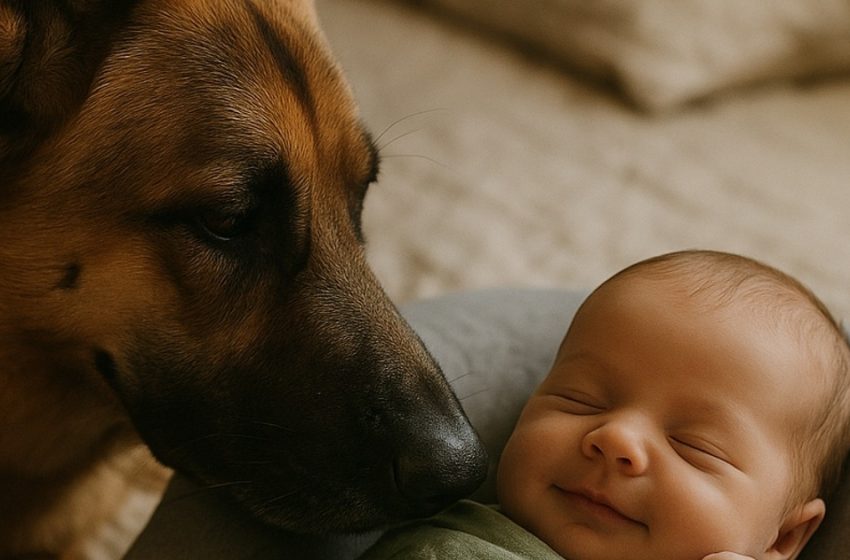  Der Hund begann zu zittern, als er das neugeborene Baby sah… doch als die Familie den Grund entdeckte, waren sie sprachlos