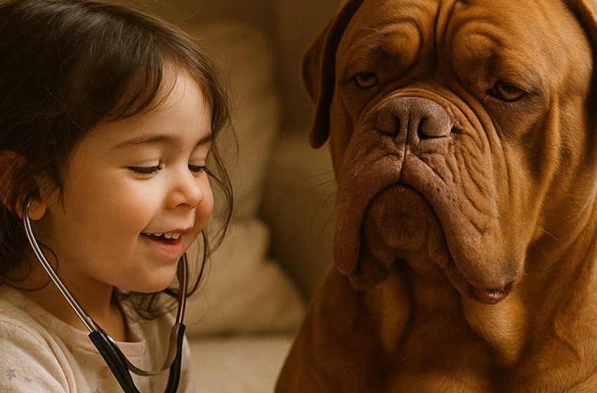  Der Tierarzt konnte nicht glauben, was er sah: Ein Mädchen schaffte es, einen Deutschen Doggen allein mit ihrer Liebe zu beruhigen.