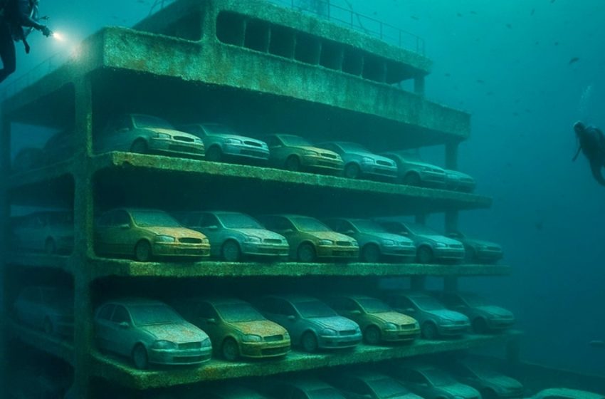  Ich und mein Freund waren auf einem Tauchabenteuer in einem unerforschten Gebiet, als sich plötzlich ein eisiges Schauspiel vor uns auftat — ein gigantisches Frachtschiff, Etage für Etage gefüllt mit Autos